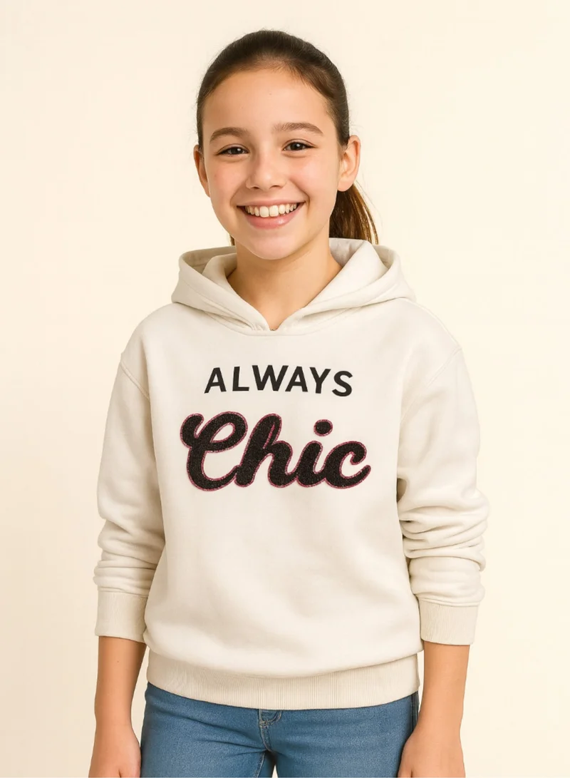 victor and jane “Always Chic” Hoodie for Girls – Off-White | 100% Cotton Fleece |