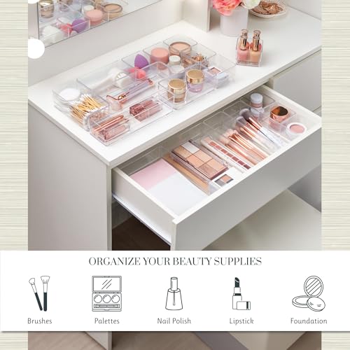 STORi SimpleSort 18-Piece Stackable Clear Drawer Organizer Set | Multi-size Trays | Makeup Vanity Storage Bins and Office Desk Drawer Dividers | Made in USA - Image 3