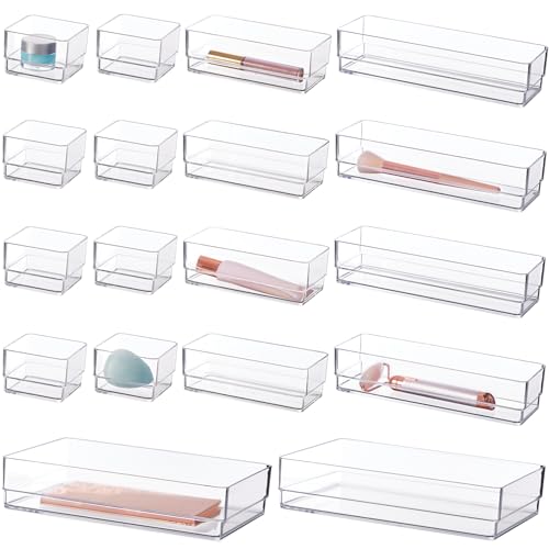 STORi SimpleSort 18-Piece Stackable Clear Drawer Organizer Set | Multi-size Trays | Makeup Vanity Storage Bins and Office Desk Drawer Dividers | Made in USA - Image 1