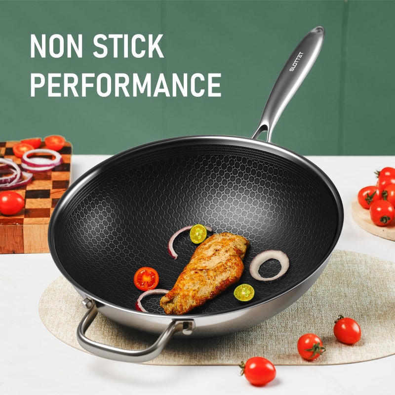 SLOTTET Hybrid 12-Inch Wok with Steamer,Nonstick Stainless Steel Woks & Stir-fry pans with Lid,Stay-Cool Handle,PFOA Free Cookware,Dishwasher and Oven Safe, Works on Induction - Image 2