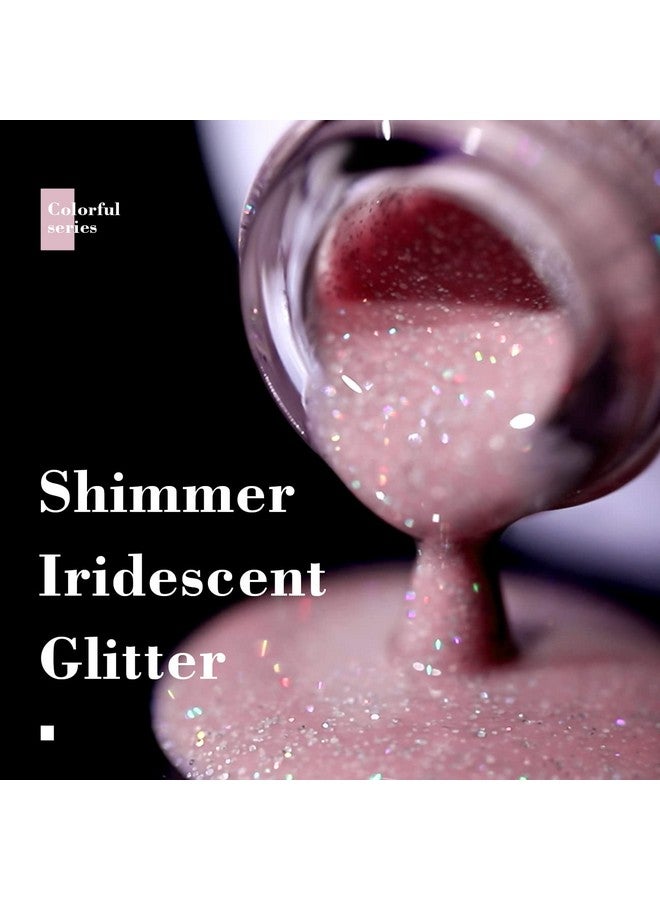 RARJSM Nude Pink Gel Polish Rainbow Glitter Iridescent Shimmer Pigment Jelly Neutral Color Skin Tone 15ml Sparkle Pink Natural Soak off UV LED Cured for Home Salon DIY Nail Art - Image 3