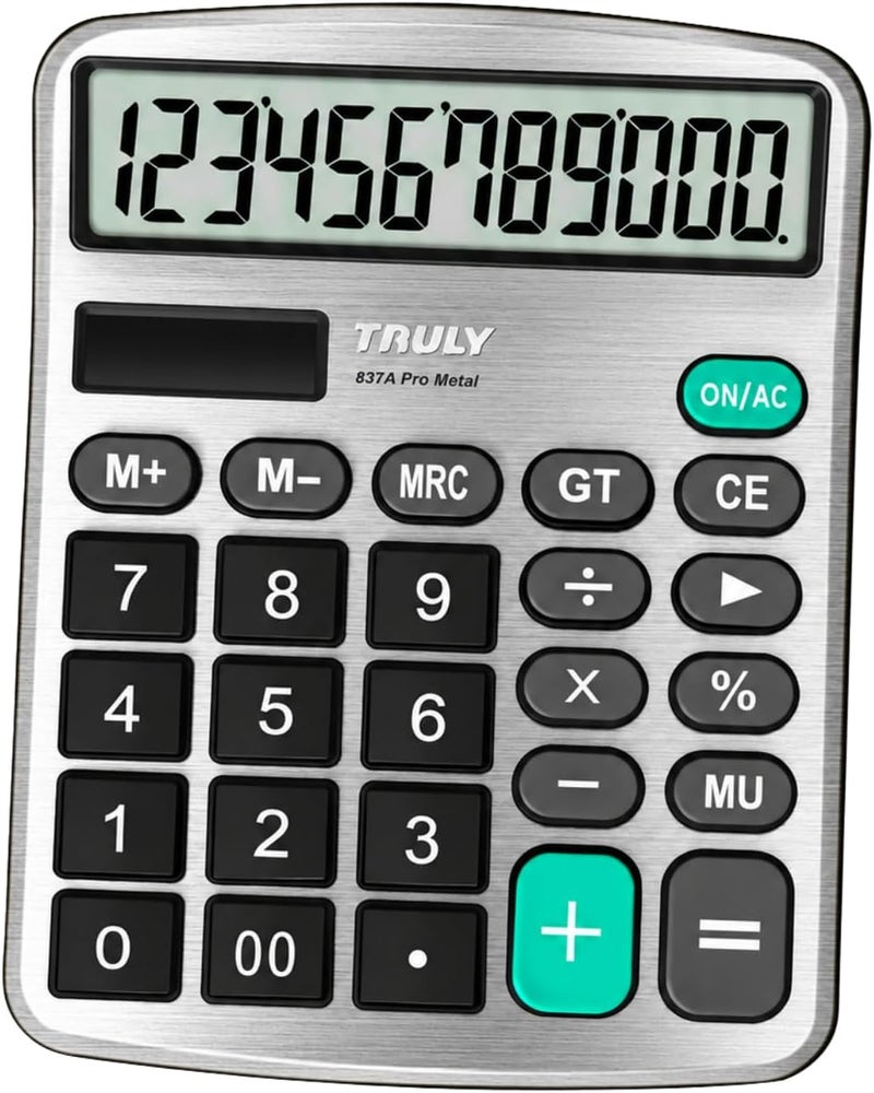 TRULY 836-12 آلة حاسبة مكتبية بشاشة LCD كبيرة بـ12 رقمًا، (طاقة مزدوجة) مع شمسية وبطارية، (مفاتيح GT وMU)، (شاشة مائلة) مع مفتاح تشغيل – مثالية للاستخدام المكتبي والتجاري - Image 1