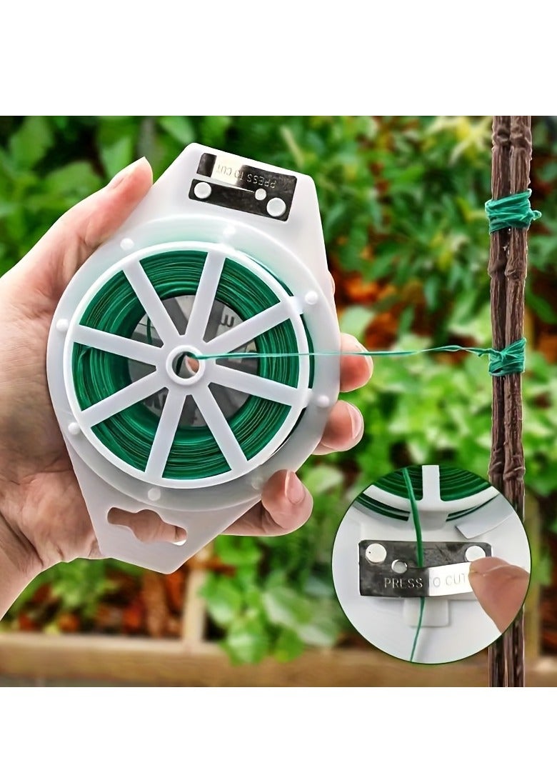 1 Piece Durable Garden Plant Ties with Built-in Cutter - 20m Portable Tie Ties, Reusable Green Garden Wire for Climbing Plants and Vine Supports - Easy-to-Use Gardening Tools - Image 1