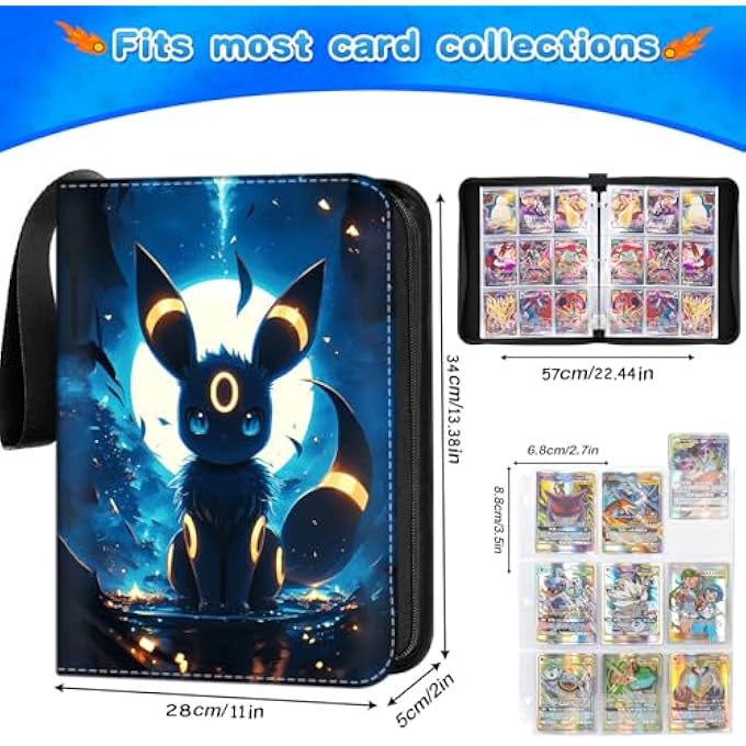 Pikachu SCRAPBOOK FOR CARDS, PU PORTABLE TRADING CARD ALBUM, CARDS SCRAPBOOK WITH ZIP, 50 PAGES 900 CARDS CAPACITY COLLECTOR FOLDER BOOK, GIFTS FROM COLLECTORS AND CHILDREN - Image 3