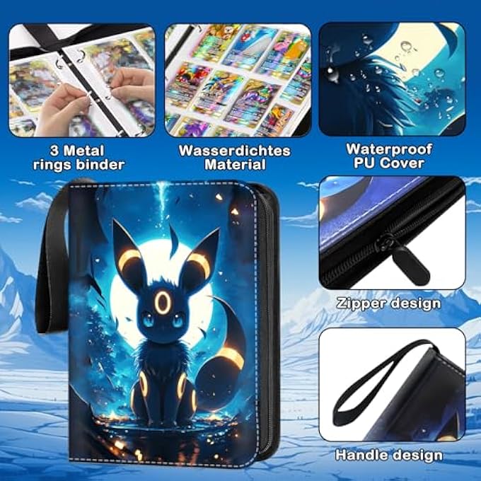 Pikachu SCRAPBOOK FOR CARDS, PU PORTABLE TRADING CARD ALBUM, CARDS SCRAPBOOK WITH ZIP, 50 PAGES 900 CARDS CAPACITY COLLECTOR FOLDER BOOK, GIFTS FROM COLLECTORS AND CHILDREN - Image 4