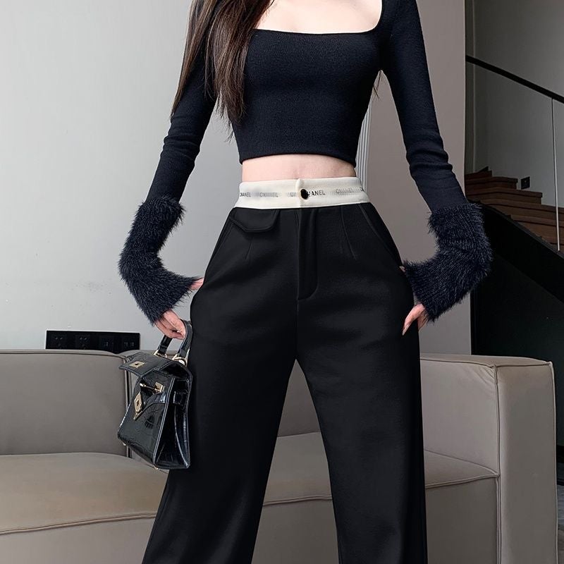Design Sense Letter High Waist Casual Pants Women'S Summer All-Match Slim-Fit Straight Pants - Image 2