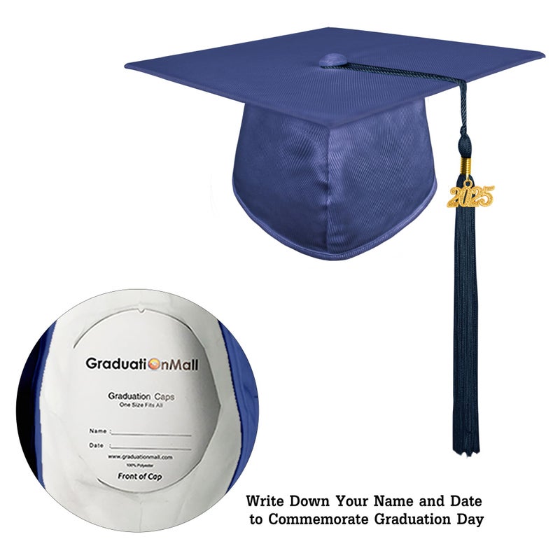 GraduationMall قبعة تخرج لمرحلة رياض الأطفال والحضانة من GraduationMall باللون الأزرق الداكن مع شريط تخرج 2025 اللامع - Image 3