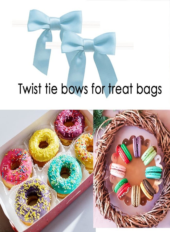 BAISDY 50pcs Twist Tie Bows for Treat Cake Pops Sealing Lollipop Bags Ribbon Bows Craft Twist for Brithday Baby Shower Valentine's Day Christmas Party (Light Blue) - Image 3