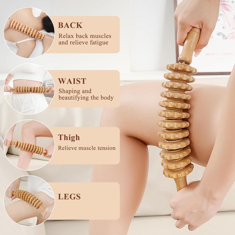 Xokocli Wooden Massage Roller Wood Therapy Massage Tools Manual Massage Stick Lymphatic Drainage Massager for Maderoterapia, Anti-cellulite, Body Sculpting,Pain Relief(Curved) - Image 2