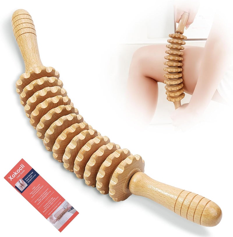 Xokocli Wooden Massage Roller Wood Therapy Massage Tools Manual Massage Stick Lymphatic Drainage Massager for Maderoterapia, Anti-cellulite, Body Sculpting,Pain Relief(Curved) - Image 1