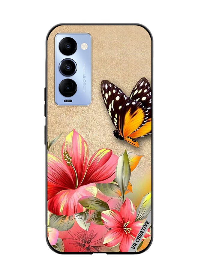 VR CREATIVE Protective Case Cover For Tecno Camon 18/18 P Brown Butterfly On Flower Design Multicolour - Image 1