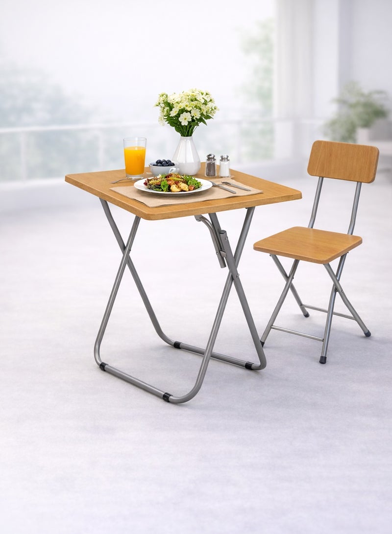 DBLEW Set Of Foldable Rectangle Table And Folding Chair With Wooden Finish Multipurpose Folding Desk And Seats For Breakfast Computer Gaming Laptop Home Office Workstation Kids Study Kitchen Dining Balcony Cofee Outdoor Patio Garden Picnic Beach Bar Desert Camping Traveling Lightweight Portable House Furniture 70x70x50cm - Image 1