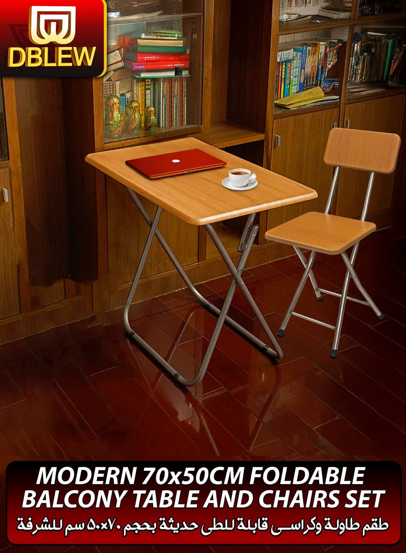 دي بلو مجموعة طاولة مستطيلة قابلة للطي وكرسي قابل للطي مع سطح خشبي، طاولة وأماكن جلوس متعددة الاستخدامات للوجبات، الكمبيوتر، الألعاب، اللابتوب، المكتب المنزلي، محطة العمل، دراسة الأطفال، المطبخ، الطعام، الشرفة، القهوة، الأماكن الخارجية مثل الحدائق، الحدائق، النزهات، الشاطئ، البار، الصحراء، التخييم، السفر، خفيفة الوزن، محمولة، أثاث منزلي. الأبعاد: 70x70x50 سم - Image 1