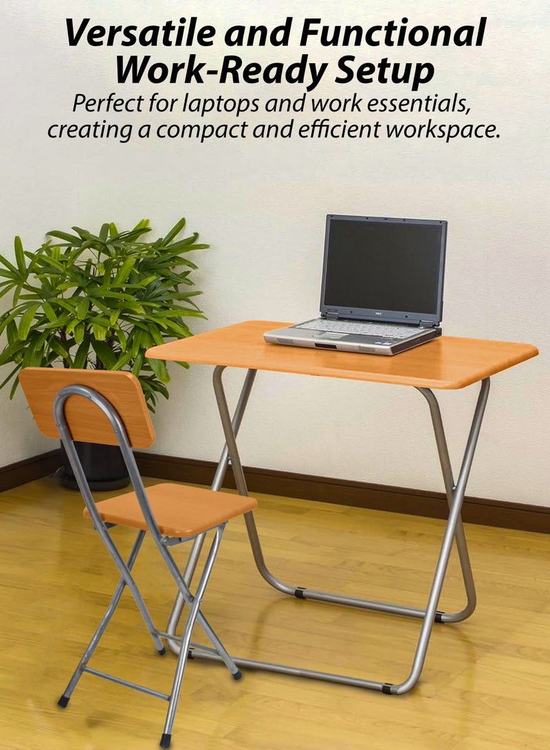 دي بلو مجموعة طاولة مستطيلة قابلة للطي وكرسي قابل للطي مع سطح خشبي، طاولة وأماكن جلوس متعددة الاستخدامات للوجبات، الكمبيوتر، الألعاب، اللابتوب، المكتب المنزلي، محطة العمل، دراسة الأطفال، المطبخ، الطعام، الشرفة، القهوة، الأماكن الخارجية مثل الحدائق، الحدائق، النزهات، الشاطئ، البار، الصحراء، التخييم، السفر، خفيفة الوزن، محمولة، أثاث منزلي. الأبعاد: 70x70x50 سم - Image 3