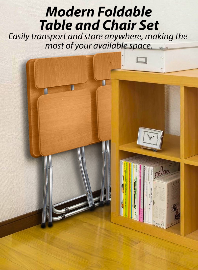 دي بلو مجموعة طاولة مستطيلة قابلة للطي وكرسي قابل للطي مع سطح خشبي، طاولة وأماكن جلوس متعددة الاستخدامات للوجبات، الكمبيوتر، الألعاب، اللابتوب، المكتب المنزلي، محطة العمل، دراسة الأطفال، المطبخ، الطعام، الشرفة، القهوة، الأماكن الخارجية مثل الحدائق، الحدائق، النزهات، الشاطئ، البار، الصحراء، التخييم، السفر، خفيفة الوزن، محمولة، أثاث منزلي. الأبعاد: 70x70x50 سم - Image 2