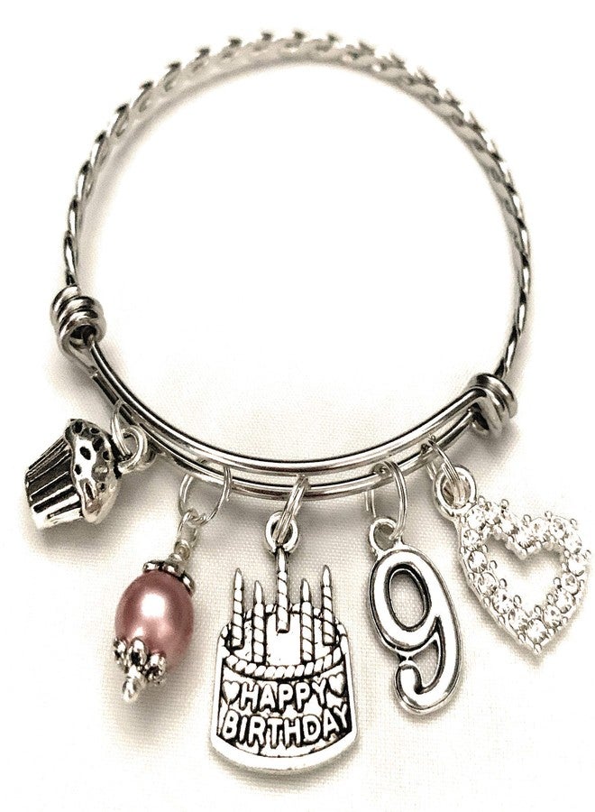 SCRAPHEART 9th BIRTHDAY Bracelet, 9th Birthday Charm Bracelet, 9 Year Old Daughter Birthday Gift Idea, Ninth Birthday Gift, 9 Year Old Birthday Bangle - Image 1