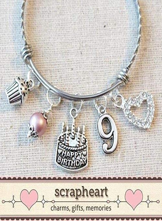 SCRAPHEART 9th BIRTHDAY Bracelet, 9th Birthday Charm Bracelet, 9 Year Old Daughter Birthday Gift Idea, Ninth Birthday Gift, 9 Year Old Birthday Bangle - Image 5