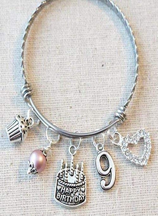 SCRAPHEART 9th BIRTHDAY Bracelet, 9th Birthday Charm Bracelet, 9 Year Old Daughter Birthday Gift Idea, Ninth Birthday Gift, 9 Year Old Birthday Bangle - Image 2