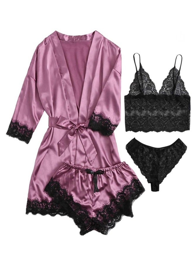 NIBEMINENT 4-piece Women's Lace Sleepwear Set With Robe Summer  - Image 1