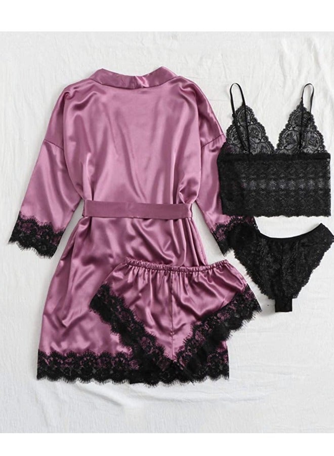 NIBEMINENT 4-piece Women's Lace Sleepwear Set With Robe Summer  - Image 2