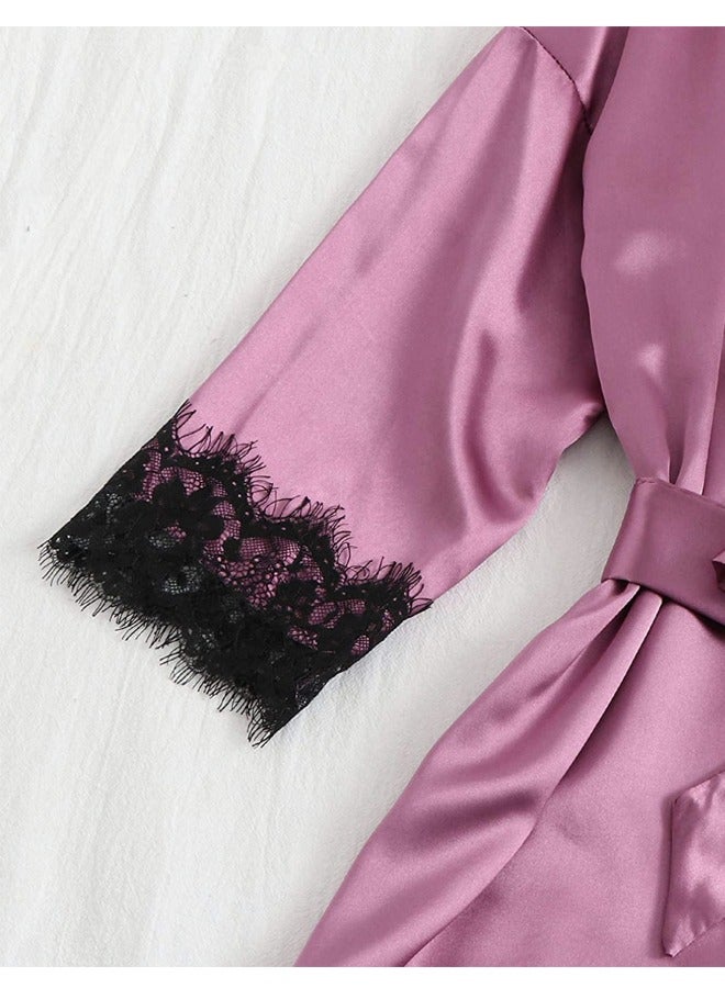 NIBEMINENT 4-piece Women's Lace Sleepwear Set With Robe Summer  - Image 3