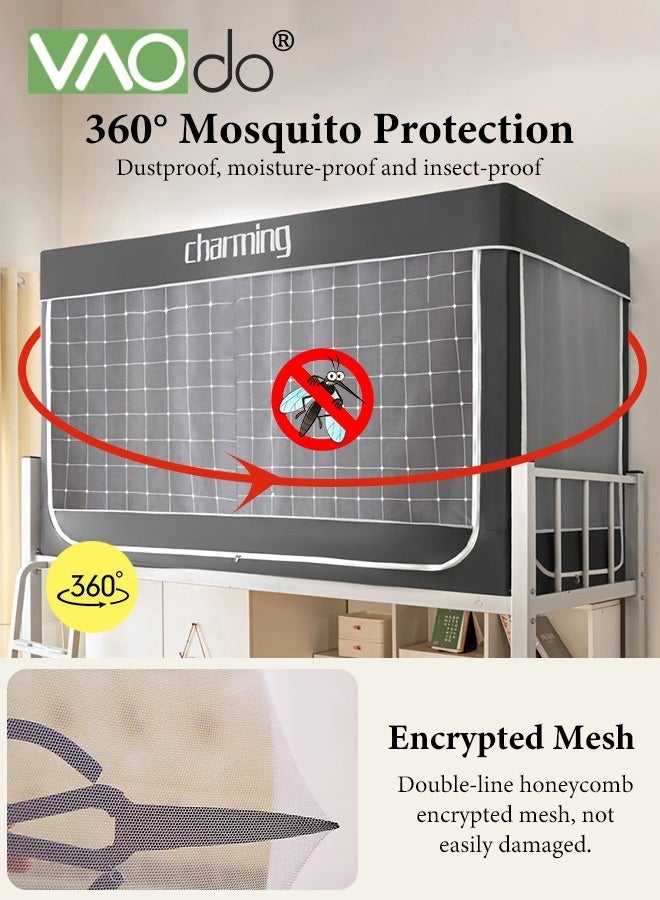 فاو دو ستائر أسرة بطابقين في السكن الجامعي، خيام بغطاء لسرير مفرد، ستارة خيمة مع شبكة ضد البعوض وحامل، حماية خصوصية نوم الطلاب 190*90*110 سم - Image 2