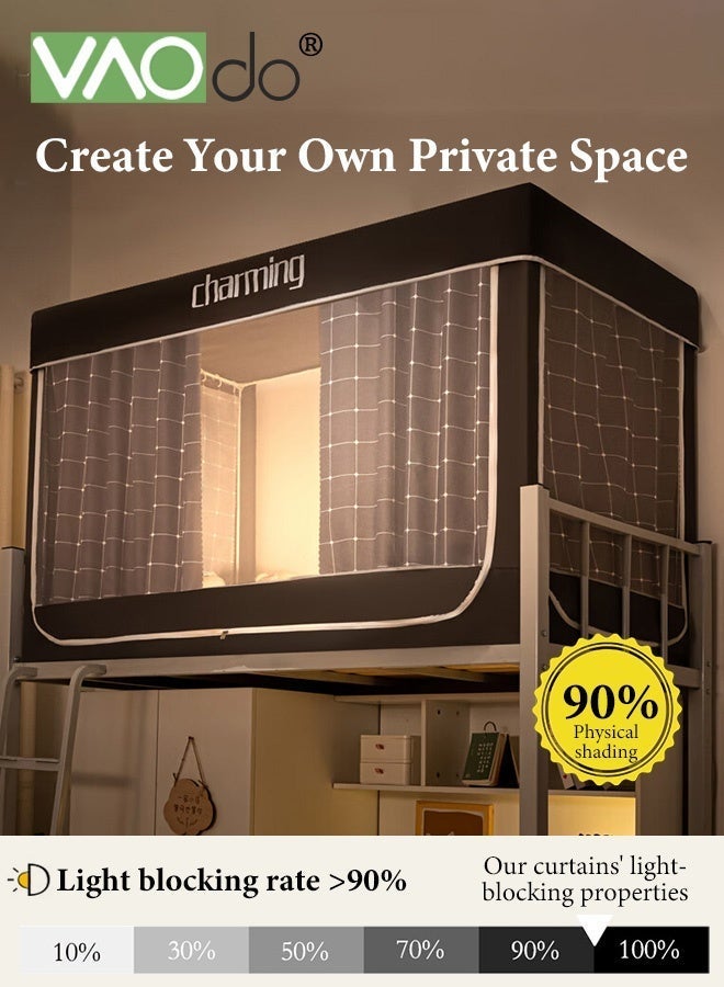 فاو دو ستائر أسرة بطابقين في السكن الجامعي، خيام بغطاء لسرير مفرد، ستارة خيمة مع شبكة ضد البعوض وحامل، حماية خصوصية نوم الطلاب 190*90*110 سم - Image 3