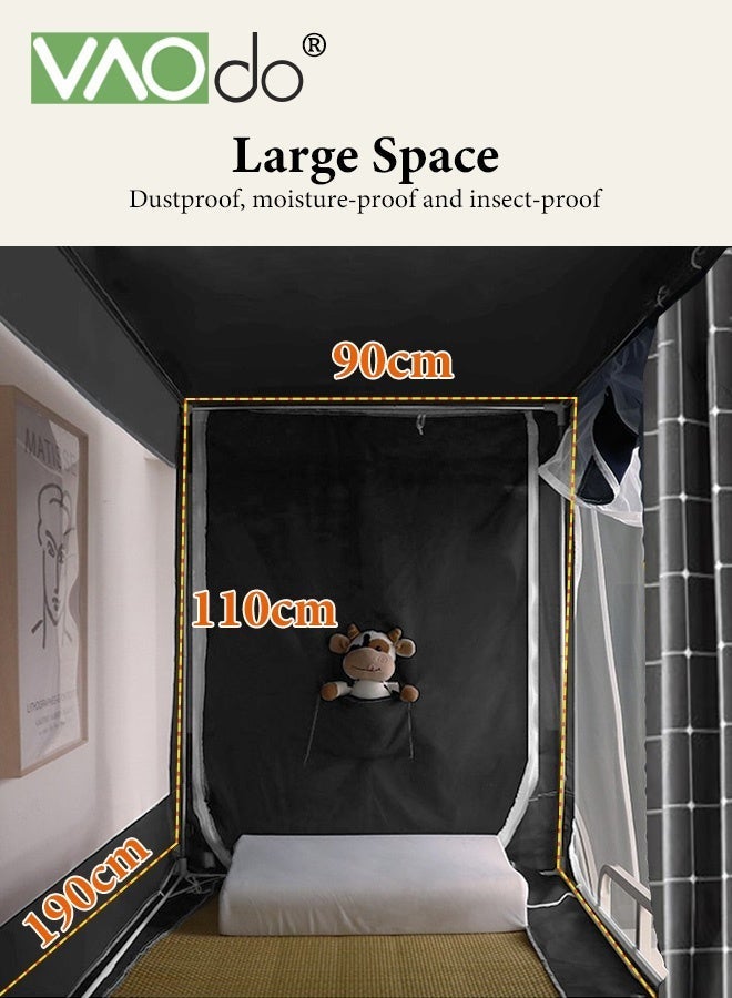 فاو دو ستائر أسرة بطابقين في السكن الجامعي، خيام بغطاء لسرير مفرد، ستارة خيمة مع شبكة ضد البعوض وحامل، حماية خصوصية نوم الطلاب 190*90*110 سم - Image 5