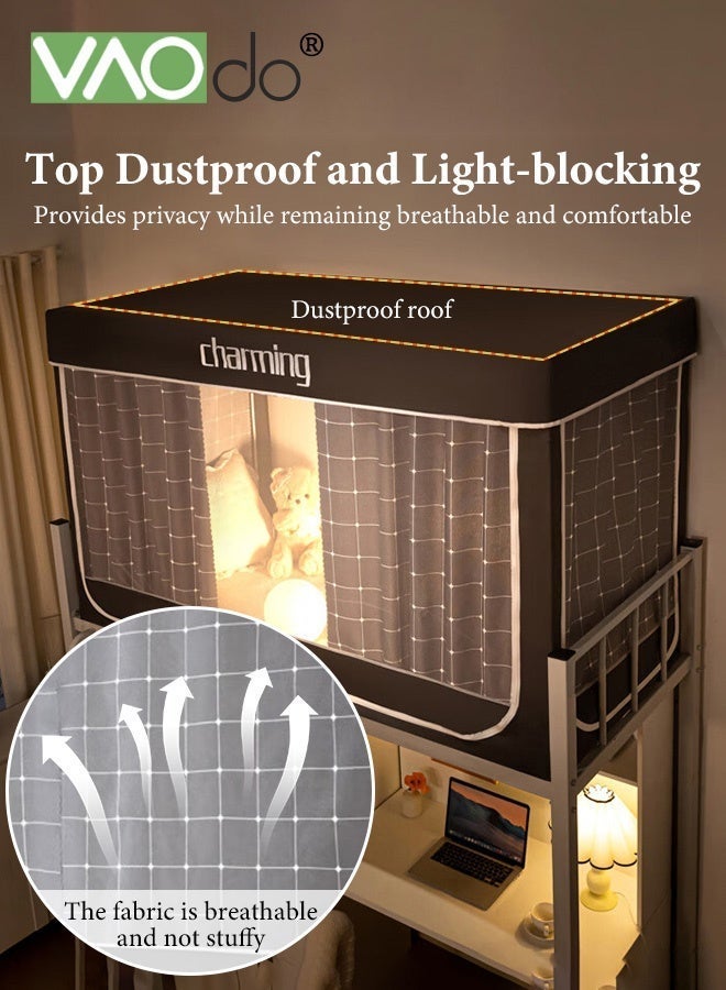 فاو دو ستائر أسرة بطابقين في السكن الجامعي، خيام بغطاء لسرير مفرد، ستارة خيمة مع شبكة ضد البعوض وحامل، حماية خصوصية نوم الطلاب 190*90*110 سم - Image 4