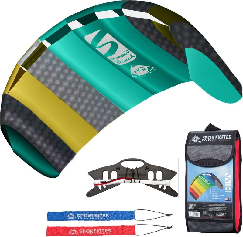 HQ Symphony Beach III 1.3 Stunt Kite, Aqua, Dual Line Foil Sport Kite - Image 1