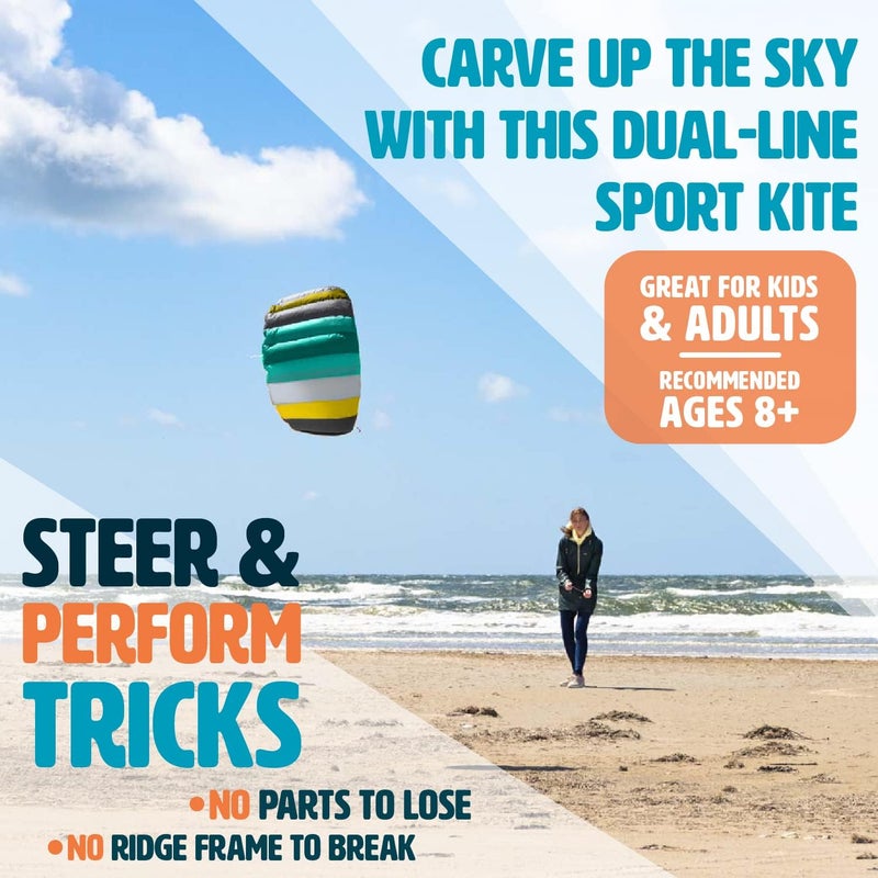 HQ Symphony Beach III 1.3 Stunt Kite, Aqua, Dual Line Foil Sport Kite - Image 2