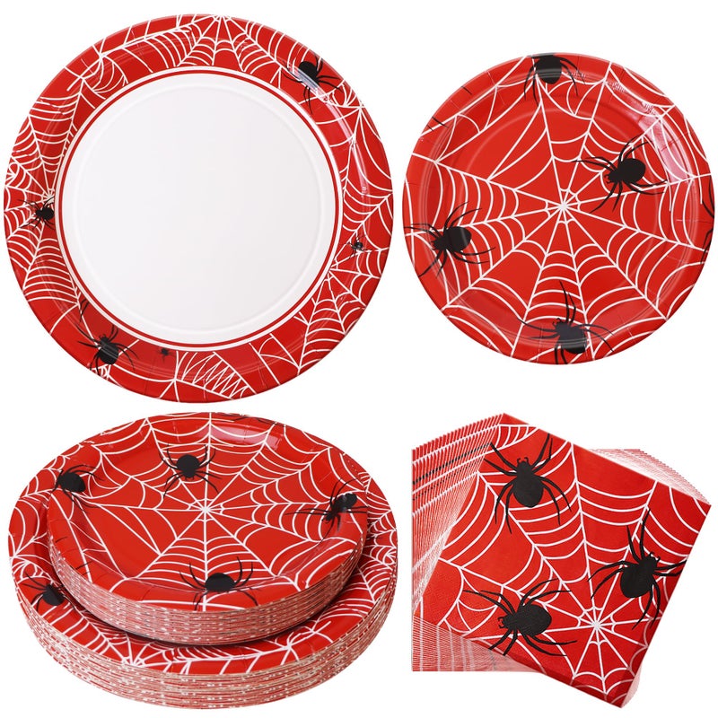 Watch Me Fly 75pcs Spider Party Supplies, 25 Guest Disposable Red Paper Plates & Napkins, Tableware Decorations Favors, Including 9" & 7" Plates & Napkins for Halloween, Birthday, Parties, and Everyday Use - Image 1
