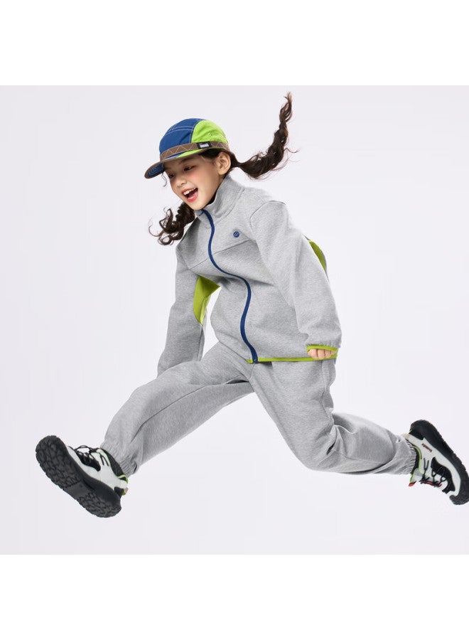 Ebaer Kids Clothing Spring Autumn Boys Girls Sports Two-piece Set Cardigan Jacket And Pants Mist Gray 160 - Image 3