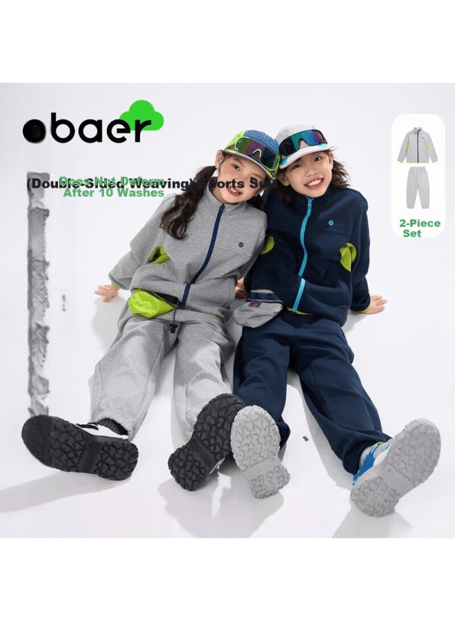 Ebaer Kids Clothing Spring Autumn Boys Girls Sports Two-piece Set Cardigan Jacket And Pants Mist Gray 160 - Image 1