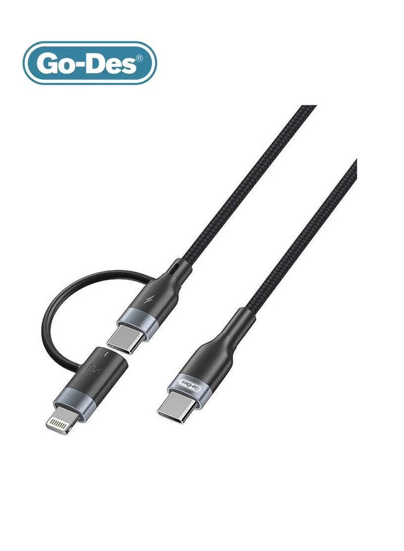 GO-DES كابل بيانات 2 في 1 من Go-Des لـ Type-C إلى Type-C + Lightning GD-UC586 - أسود - Image 4