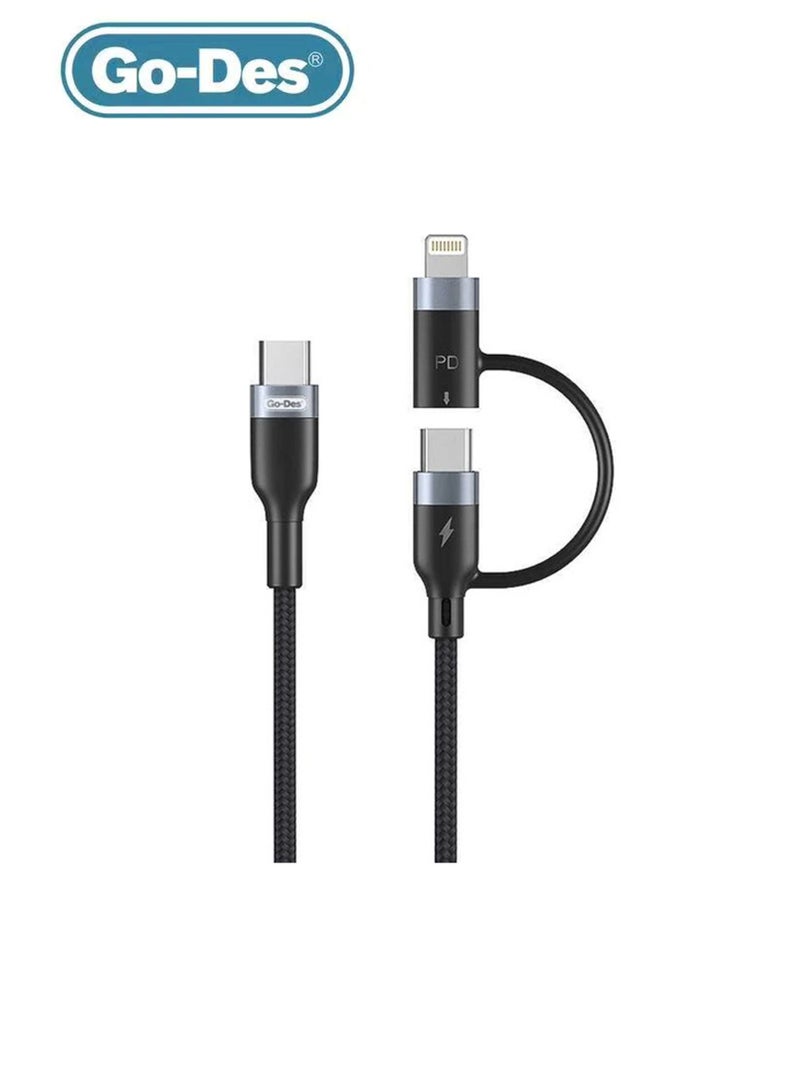 GO-DES كابل بيانات 2 في 1 من Go-Des لـ Type-C إلى Type-C + Lightning GD-UC586 - أسود - Image 1