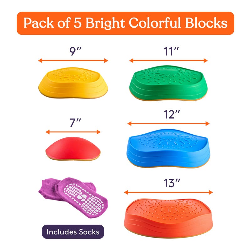 Special Supplies Stepping Stones for Kids, 5 Balance Indoor and Outdoor Blocks Promote Coordination, Balance, Strength, Child Safe Rubber, Non-Slip Edging, Stackable (Primary) - Image 2