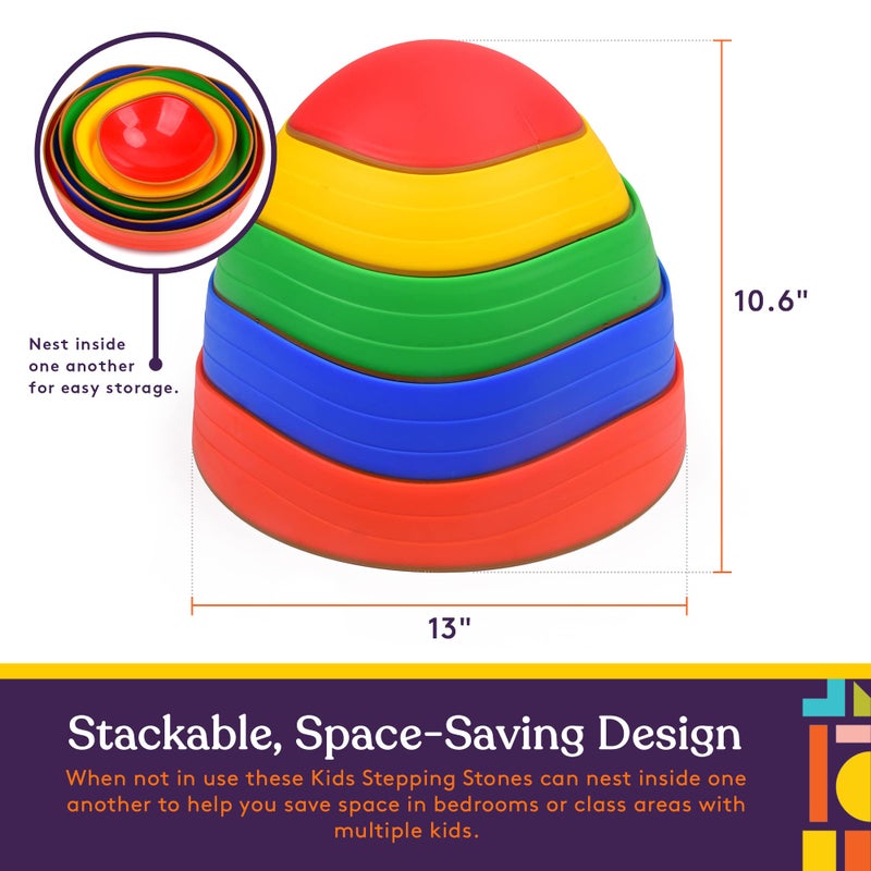 Special Supplies Stepping Stones for Kids, 5 Balance Indoor and Outdoor Blocks Promote Coordination, Balance, Strength, Child Safe Rubber, Non-Slip Edging, Stackable (Primary) - Image 5