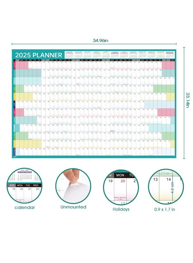 Artfan 2025 Yearly Wall Calendar - 2025 Wall Calendar, Jan. 2025 - Dec. 2025, Yearly Wall Calendar 2025 With Julian Dates, Thick Paper, Round Sticks, 34.9" X 23.1"(Open) - Colorful  - Image 3