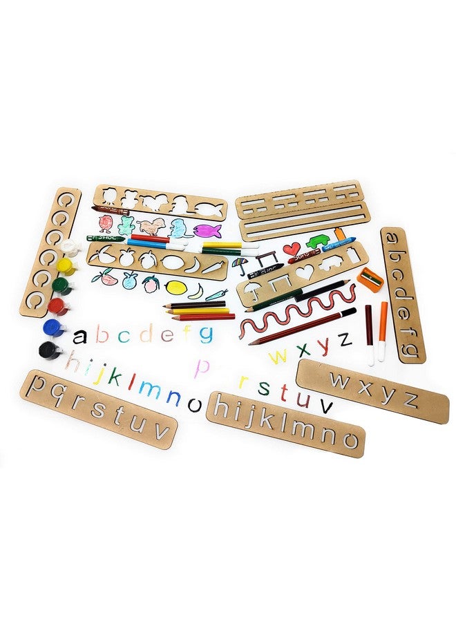 StepsToDo Abcd Stencil Set. Wood Handwriting Educational Alphabet Stencil Set Letter Tracing Kit. Large And Small Letters; Numbers. - Image 4