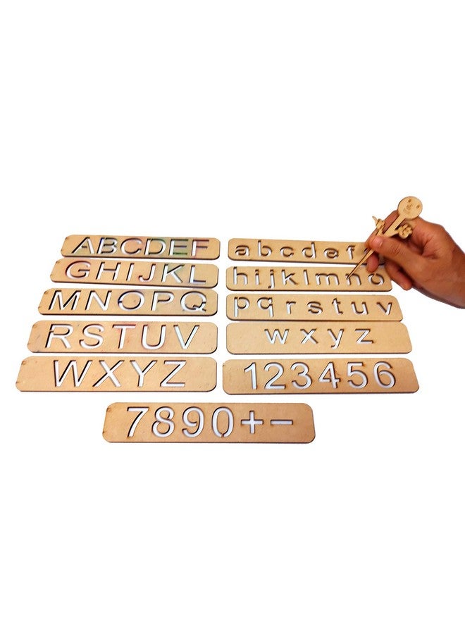 StepsToDo Abcd Stencil Set. Wood Handwriting Educational Alphabet Stencil Set Letter Tracing Kit. Large And Small Letters; Numbers. - Image 2