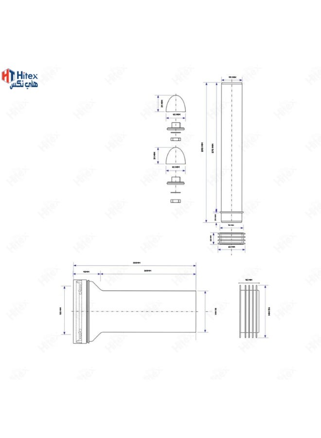 هيتكس طقم وصلات مرحاض HITEX أسود مستقيم 4 بوصة × 1½ بوصة، طقم أنبوب تصريف المرحاض مع جلبة مطاطية، صامولة، غسالة معدنية وبلاستيكية، غطاء بلاستيكي - وصلة تصريف حمام متينة (2) - Image 2