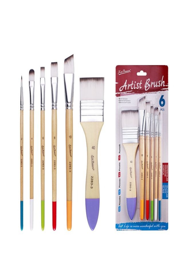 Xinbowen - 6-Piece Nylon Hair Paint Brush Set - Ideal for Watercolor, Acrylic, and Oil Painting - Image 1