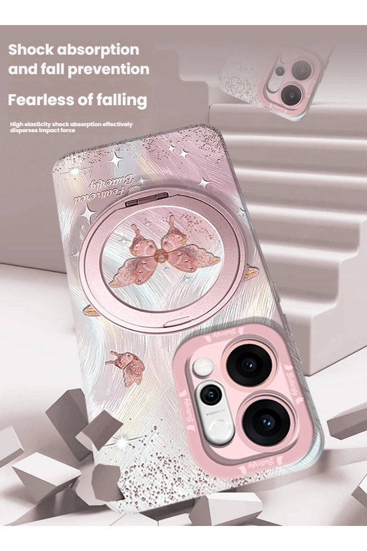 عام غطاء حماية متوافق مع هاتف OPPO Reno14  - بتصميم فراشة فاخر، حامل دوار 360 درجة، غطاء سيليكون ناعم بحماية كاملة - Image 2