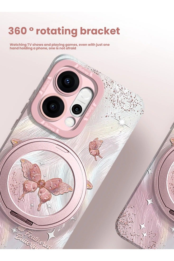 عام غطاء حماية متوافق مع هاتف OPPO Reno14  - بتصميم فراشة فاخر، حامل دوار 360 درجة، غطاء سيليكون ناعم بحماية كاملة - Image 4