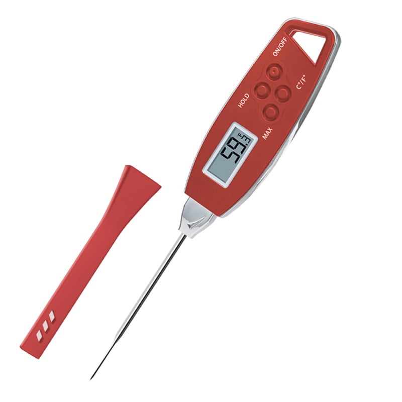 Digital Food Thermometer: Red Stainless Steel Probe, IPX6 Waterproof - 4-Second Accurate Reading, Magnetic Back & Memory Function for Home Kitchen, BBQ, Liquid Temperature Measurement - Image 1