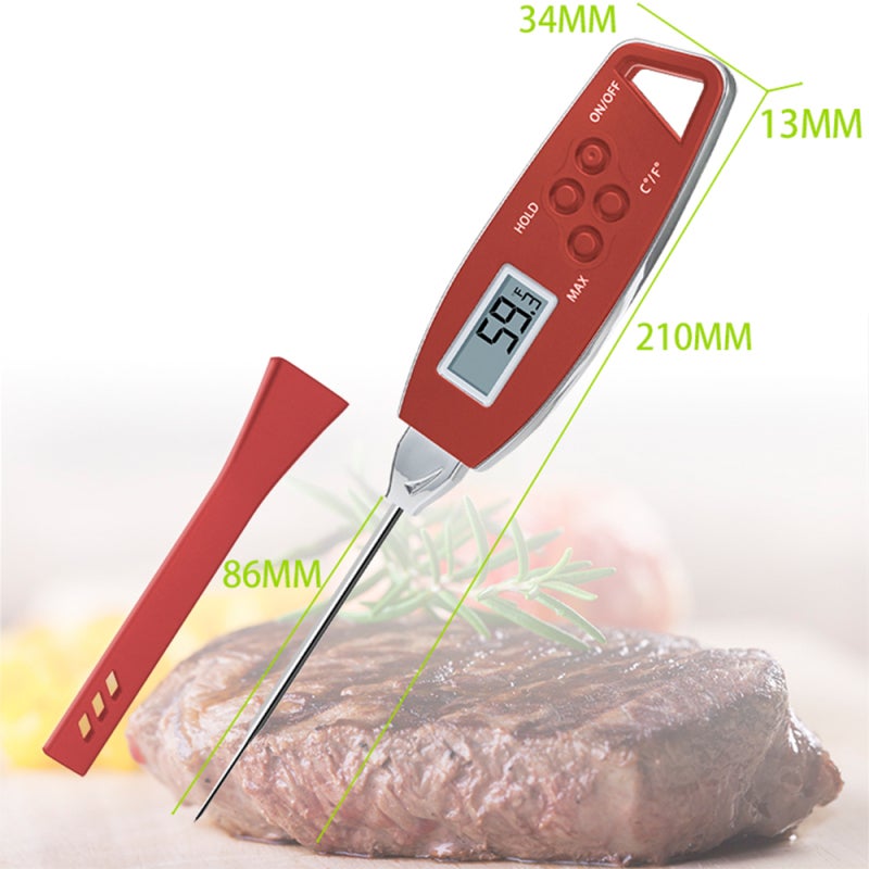 Digital Food Thermometer: Red Stainless Steel Probe, IPX6 Waterproof - 4-Second Accurate Reading, Magnetic Back & Memory Function for Home Kitchen, BBQ, Liquid Temperature Measurement - Image 5