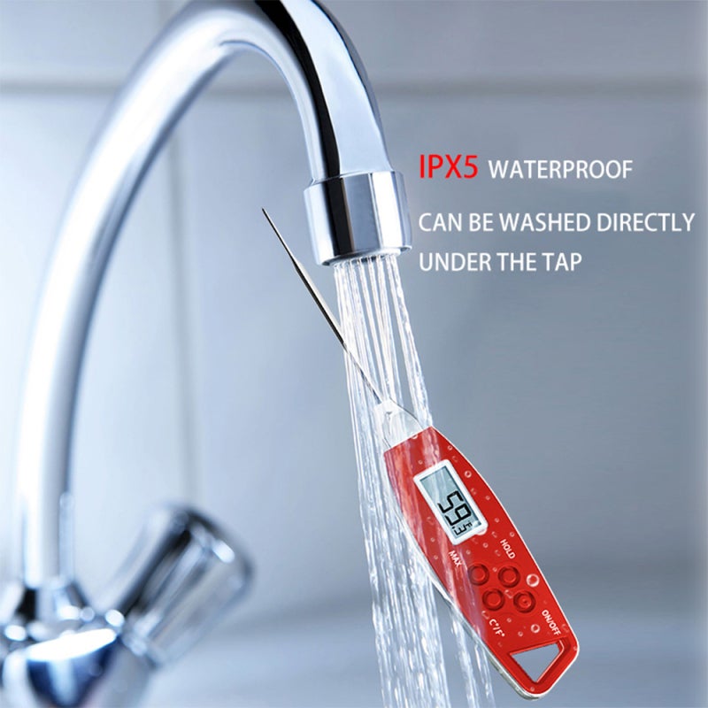 Digital Food Thermometer: Red Stainless Steel Probe, IPX6 Waterproof - 4-Second Accurate Reading, Magnetic Back & Memory Function for Home Kitchen, BBQ, Liquid Temperature Measurement - Image 4