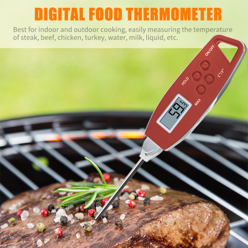 Digital Food Thermometer: Red Stainless Steel Probe, IPX6 Waterproof - 4-Second Accurate Reading, Magnetic Back & Memory Function for Home Kitchen, BBQ, Liquid Temperature Measurement - Image 2