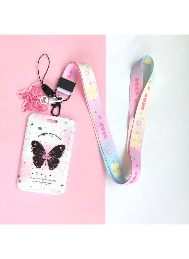 NIBEMINENT 1 - Piece Cartoon Butterfly Kpop Photo Card Holder Pendant Key Chain ID Badge Holder ID Card Holder Photo Card Protector for School ID Office ID Access Card for Women Girls - Image 1